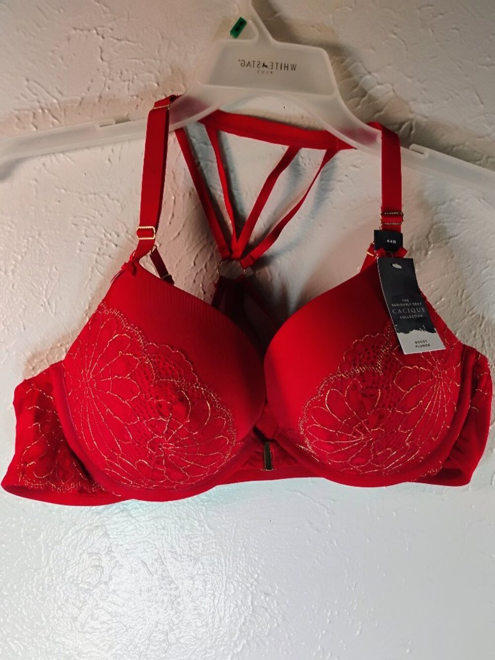 Cacique Collection Seriously Sexy Boost Plunge Bra – NWT – Size 44B - Red/Gold